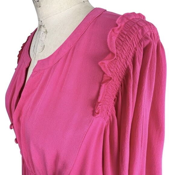 Umgee Women Tiered Midi Dress L Pink Balloon Sleeve Peasant Boho Cottagecore - Picture 6 of 16